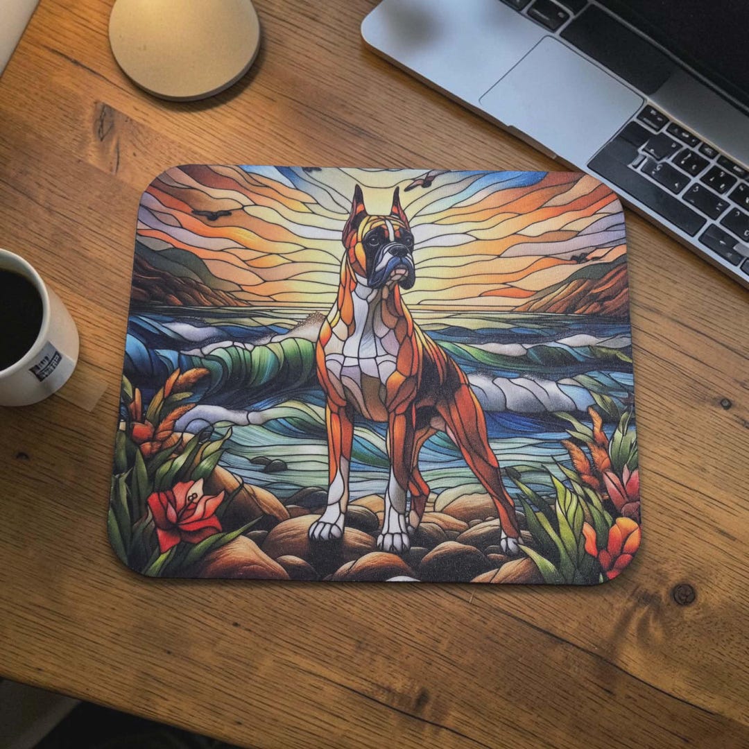 Boxer Mouse Boxer Dog Mouse Pad: Stained Glass Beach Scene, Extra Thick - Etsy