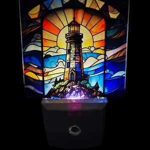 LIGHTHOUSE Plug In Night Light, 9 DESIGNS Bedroom Decor, LED Acrylic, Bedside Night Lights Bathroom Nightlight, Bedroom Hallway Light