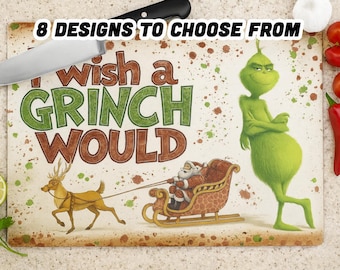 Grinch Christmas Tempered Glass Cutting Board, Funny Kitchen Decor