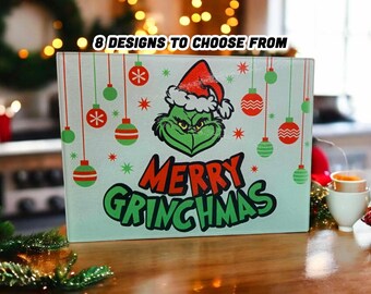 MERRY GRINCHMAS Tempered Glass Cutting Board, Christmas Charcuterie