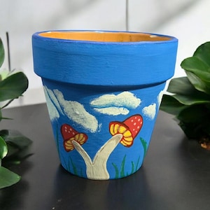 Cute MUSHROOM HAND PAINTED 4 inch Terracotta Pot Planter Succulent Flower Pot Garden Plant, Cottagecore Fairy Garden Mothers Day terra cotta