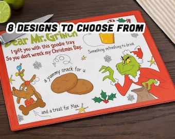 Grinch Christmas Cutting Board, Tempered Glass Charcuterie Board