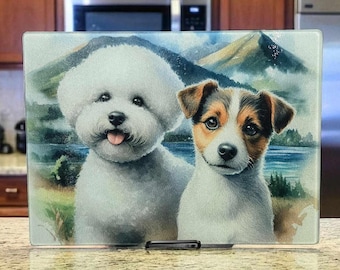 Puppy Watercolor Tempered Glass Cutting Board: Dog Lover Gift