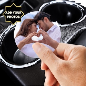 CUSTOM PHOTO or LOGO, Set of 2 Car Coasters, Car Accessories Cup Holder Coasters Promotional, Great Gift New Car, Personalize Sports Teams