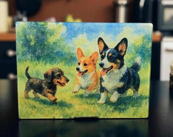 Playful Puppies Tempered Glass Cutting Board: Dog Lover Gift