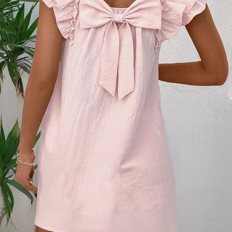 Abigail Textured Flutter Sleeve Bow Back Mini Dres