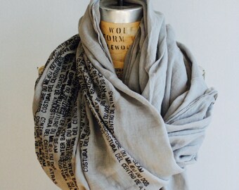Text Scarves , gray cotton scarf printed 014