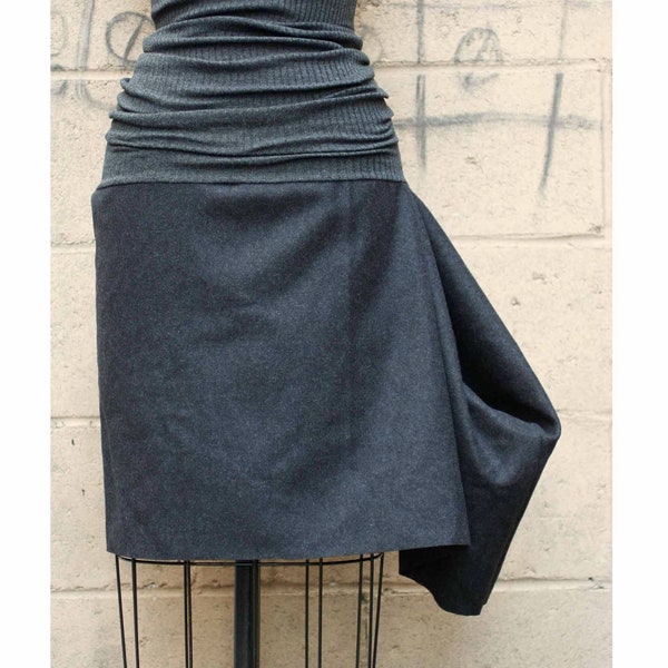 SALE SKIRT Autumn Fashion Black Wool Felt and Gray Rib Knit Skirt Small