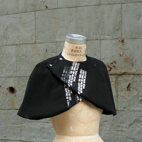 Black Cape/Women's Capes/ Women's Fashion/ Valentine's Day/ Text Capelet