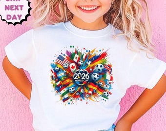 World Soccer 2026 Kids Shirt,Youth Toddler Game Usa Flag Shirt,Soccer Fan Shirt,World 2026 USA Canada Mexico-Lightweight Cotton,Football Cup