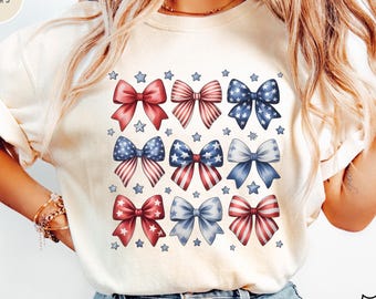 Comfort Colors® USA Bow Shirt, Coquette America Bow Shirt for July 4th, Memorial Day Shirt, USA Shirt, Election Shirt, Patriotic Bow Shirt