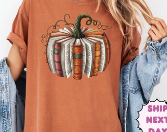 Comfort Colors® Fall Book Pumpkin Halloween Shirt, Halloween Book Lover Shirt,Fall Bookish Shirt,Pumpkin Book Shirt,Pumpkin Shirt,Fall Shirt