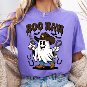 Comfort Colors® Boo Haw Shirt, Funny Ghost Cowboy Tee, Western Halloween Shirt, Spooky Fall Shirt, Country Girl Gift,Cowboy Halloween Shirt