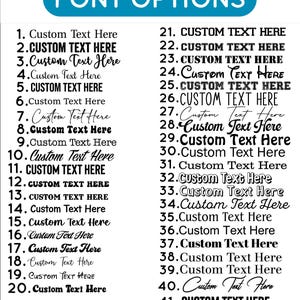 a list of font options, including various custom text options, which are likely intended for use in graphic design or other creative projects.
