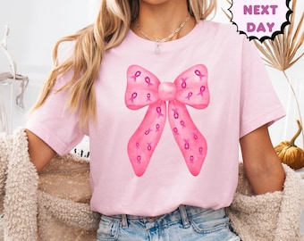 Pink Bow Breast Cancer Shirt, Cancer Survivor Shirt, Breast Cancer Awareness Shirt, Together We Fight We Win Bow Coquette Shirt,We Wear Pink