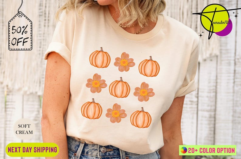 Vintage Floral Pumpkins T-shirt, Retro Pumpkin Tshirt, Cute Fall Shirt , Halloween Shirt, Retro Halloween Shirt Fall Tshirt, Halloween Gift Bild 2
