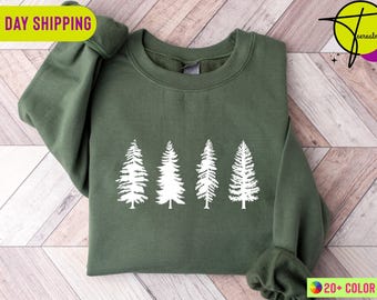 Pine Tree Sweatshirt, Hiking Shirt, Nature Crewneck Shirt, Evergreen Trees, Gift for Nature Lover, Pine Tree Hoodie, Winter Tree Sweatshirt