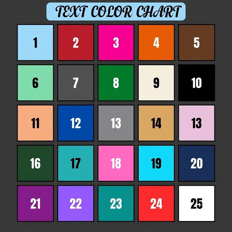 The image is a color chart with a grid of squares, each containing a different color. The colors are arranged in a specific order, starting from the top left and moving to the right and then down. The chart is designed to visually represent the relationship between the colors and their corresponding numbers.