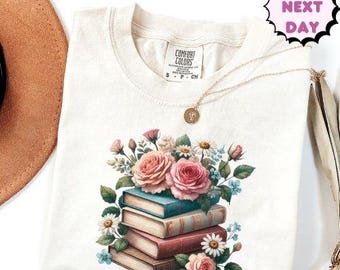 Comfort Colors® Floral Books Shirt,Bookish Shirt, Book Club Shirt, Bookworm Shirt, Library Gift, Reading Teacher Tee, Book Shirts For Women