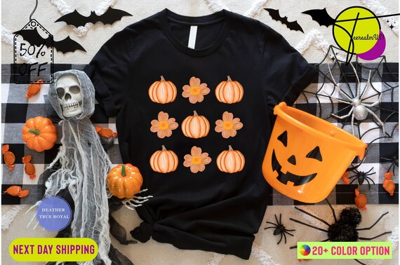 Vintage Floral Pumpkins T-shirt, Retro Pumpkin Tshirt, Cute Fall Shirt , Halloween Shirt, Retro Halloween Shirt Fall Tshirt, Halloween Gift
