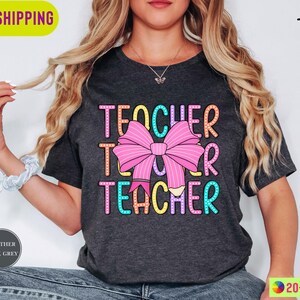 Teacher Shirt, Coquette Teacher Shirt, Trendy Back to School Tee, Appreciation Gift, Elementary Teacher Gift, Coquette Pencil Bow T-Shirt