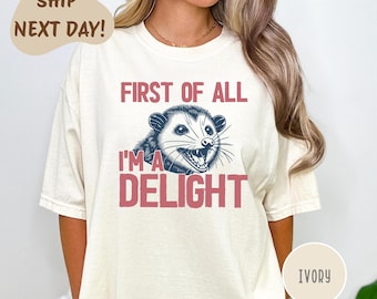 Comfort Colors® I'm a Delight Shirt,First of All,Vintage Possum Shirt,First Of All I'm A Delight Sarcastic Angry Opossum Lover Shirt,Sarcasm