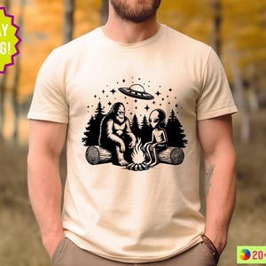 T-shirt Rigolo Homme Ou Femme Avec Extraterrestre Et OVNI, Manches Courtes Ou Longues, Coton Doux