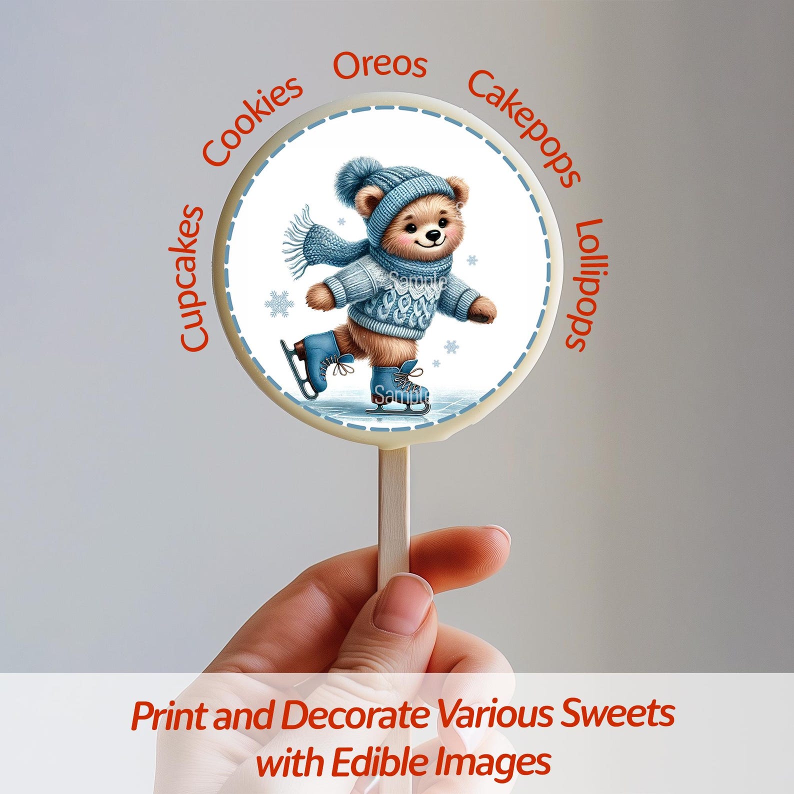 Printable Christmas Bear Cub Cupcake Toppers Blue Sweater &amp; Scarf ...
