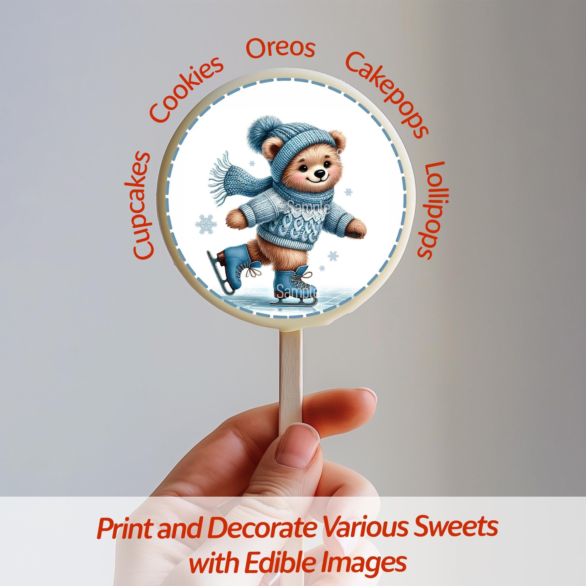 Printable Christmas Bear Cub Cupcake Toppers Blue Sweater &amp; Scarf ...