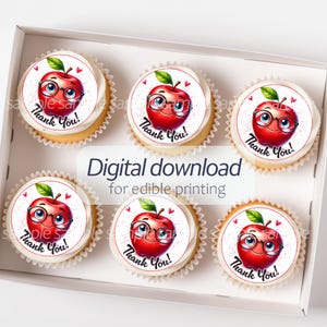 Printable Back to School Apple Cupcake Toppers | Custom Text | Teacher Gift | School Party Decor | Edible Printing | 2.4&quot;, 2&quot;, 1.5&quot; Circles