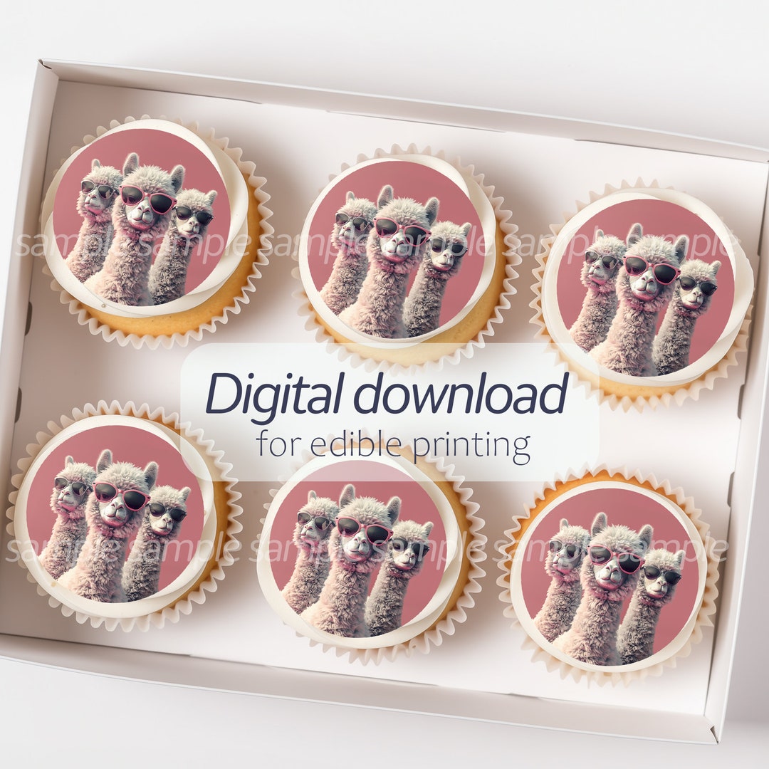 Printable Llamas Alpacas With Glasses Cupcake Toppers Birthday Party ...