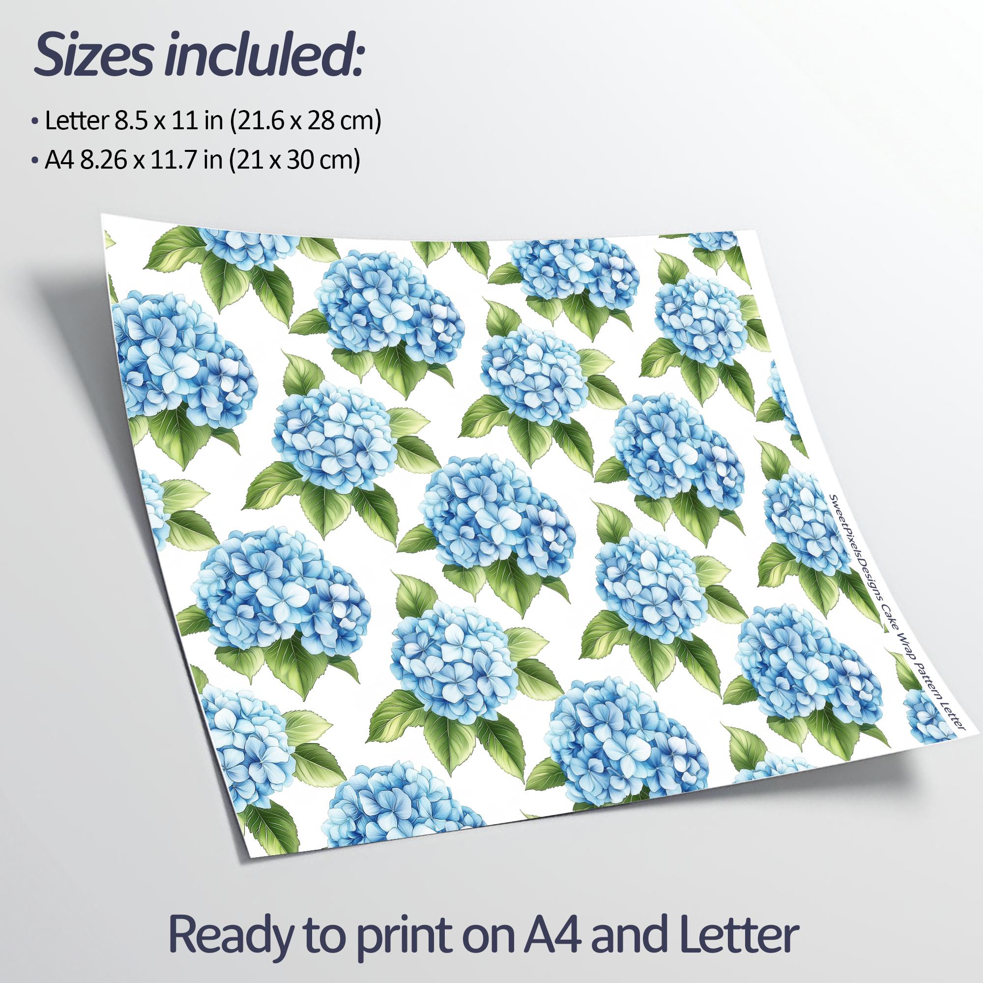 Printable Blue Hydrangeas Pattern | Edible Cake Wrap & Cupcake, Cookie ...