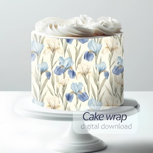 Printable Watercolor Iris Flowers Pattern | Edible Cake Wraps & Dessert Decorations | A4 and Letter | Vintage Style | Digital File JPEG