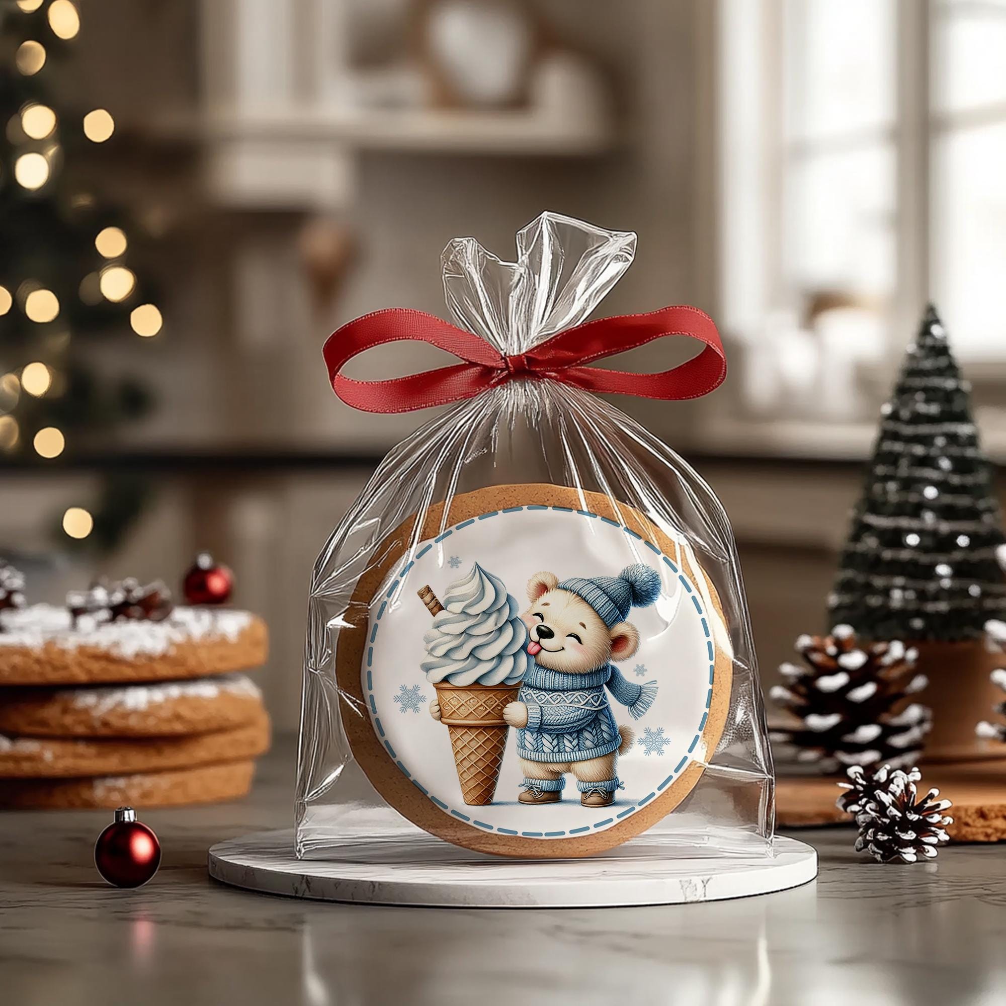 Printable Christmas Bear Cub Cupcake Toppers Blue Sweater &amp; Scarf ...