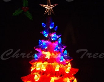 Red, White, and Blue Ceramic Christmas Tree 11 in