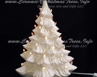 White Christmas Ceramic Christmas Tree w/ Music Box 16 in