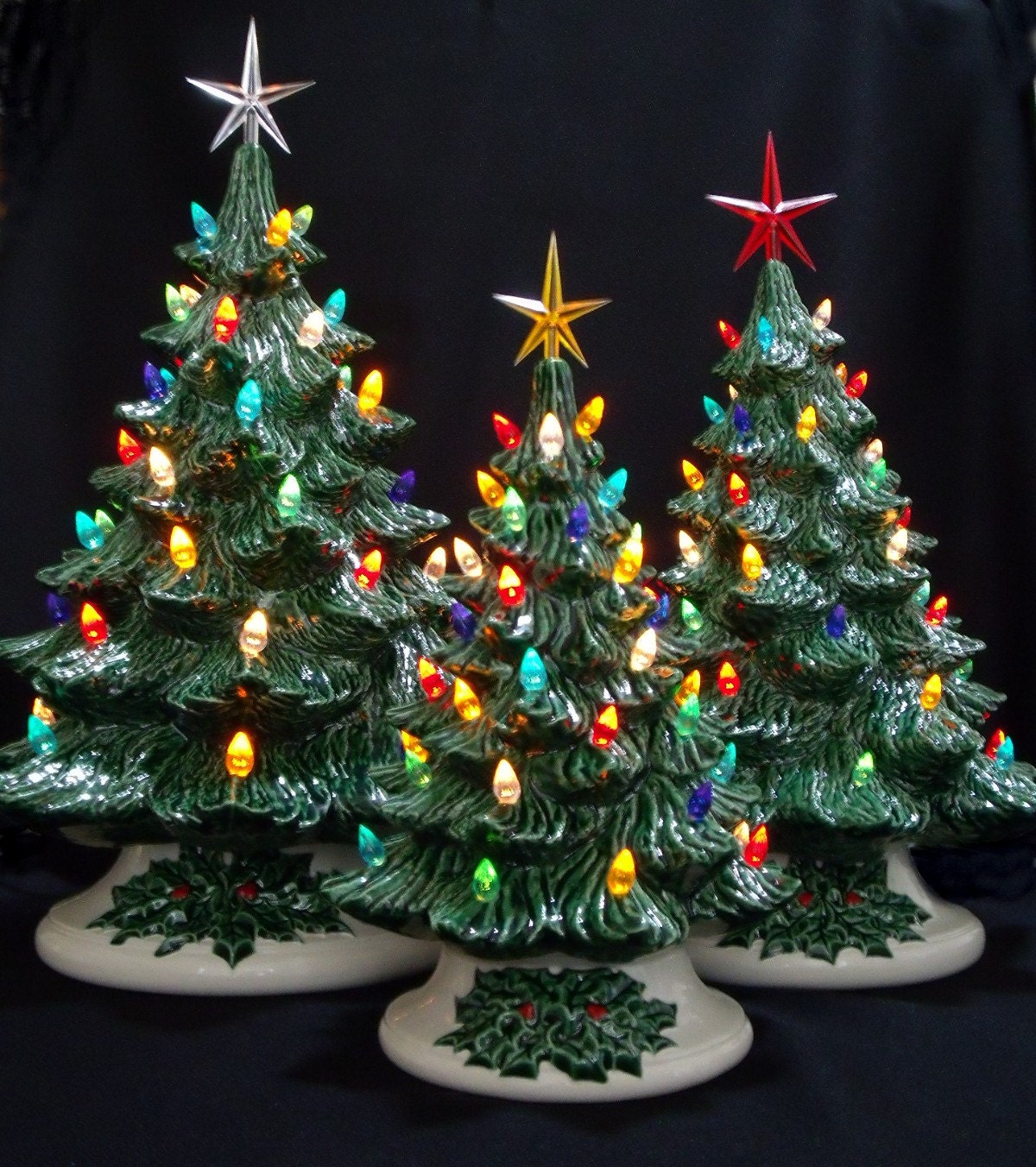 Old Fashioned Ceramic Christmas Tree 3 Tree Collection Etsy