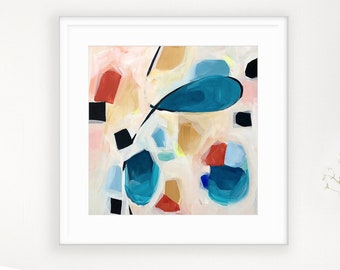 Turquoise Abstract Art Print of Acrylic Painting