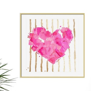 Pink Heart Watercolor Painting Art Print Love Art Print Valentine
