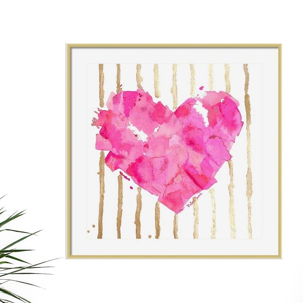 Pink Heart Painting Etsy