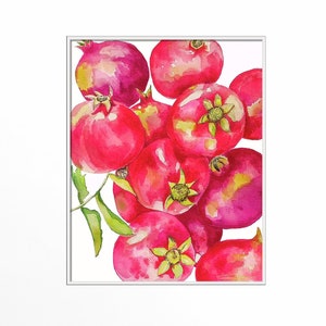 Red Pomegranates Art Print of Watercolor-Wall Art-Kitchen Decor-Fruit-Tropical image 2