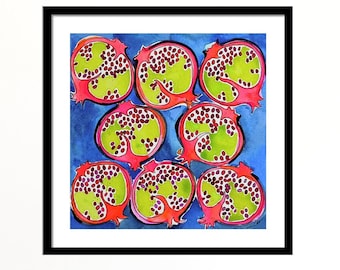 Pomegranates Art Print-Fruit-Colorful-Kitchen Art