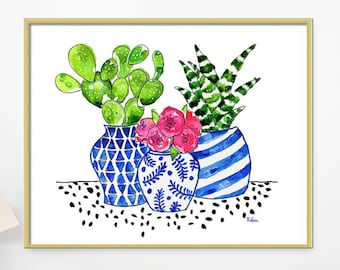 Cactus Watercolor Painting Art Print Succulent Home Decor Wall Art Cactus Print Illustration Botanical Print