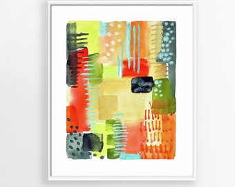 Gold and Terracotta Abstract Art Print of Watercolor Painting-Wall Art