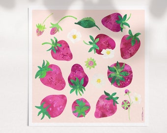 Strawberries N' Cream Art Print-Strawberries Painting-Fruit-Produce-24x24