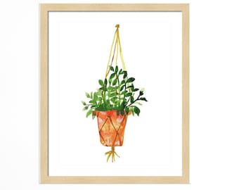 Hanging Plant Watercolor Painting Art Print Wall Art Home Decor Illustration Flowers Bohemian