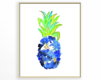 Pineapple Watercolor Painting Art Print Tropical Art Print Coastal Decor