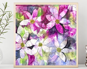 Lila Lavendel abstrakte Kunst Druck von Aquarell Malerei