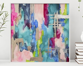 Blue Abstract Watercolor Art Print: Modern Chinoiserie Wall Decor