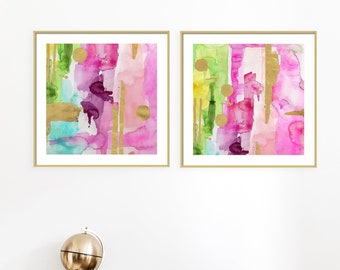 Pink Abstract Art Prints of Watercolor Painting-Set of 2 Prints-Gallery Wall Set